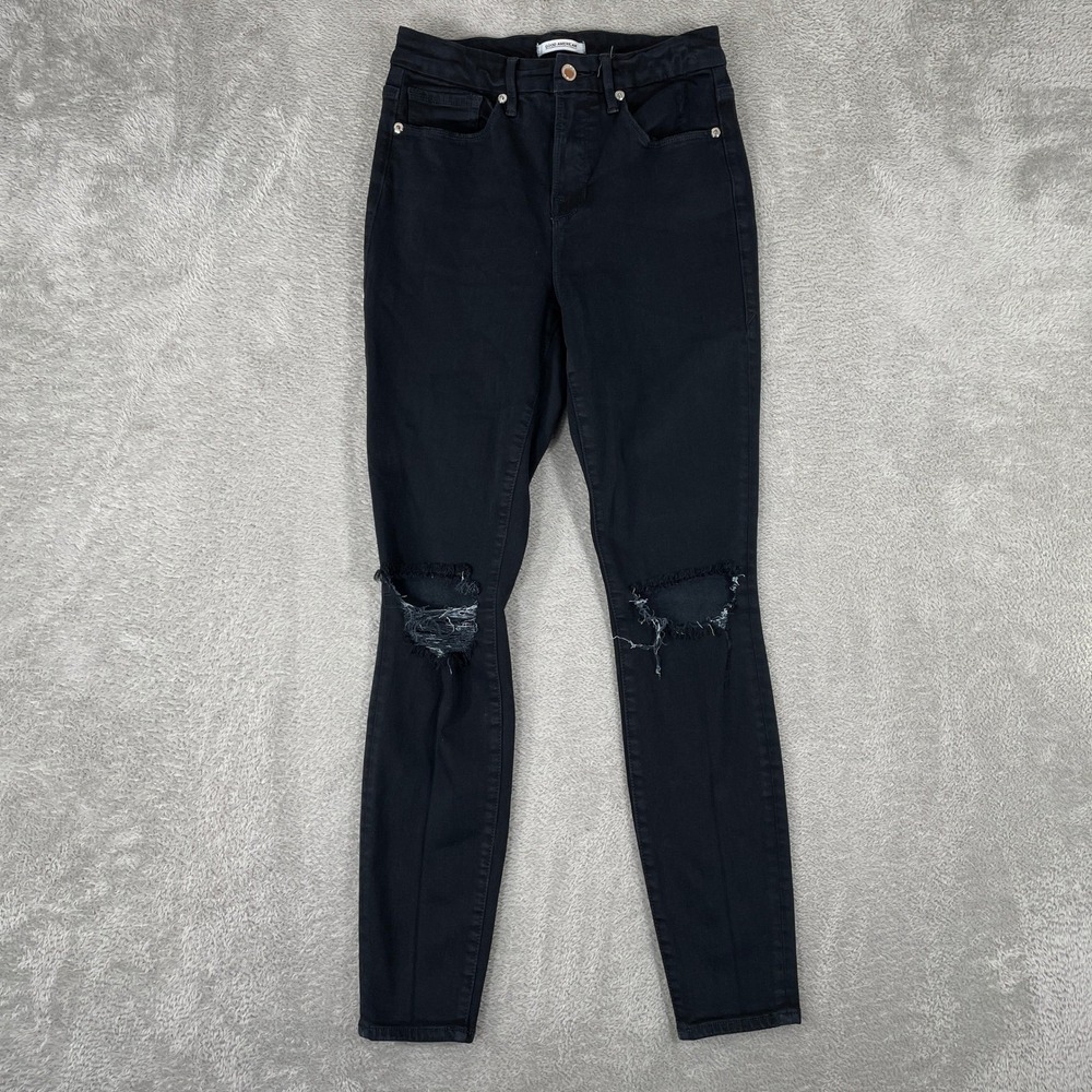 Good American Good Legs Jeans Womens 6/28 Black Distressed High Rise Skinny